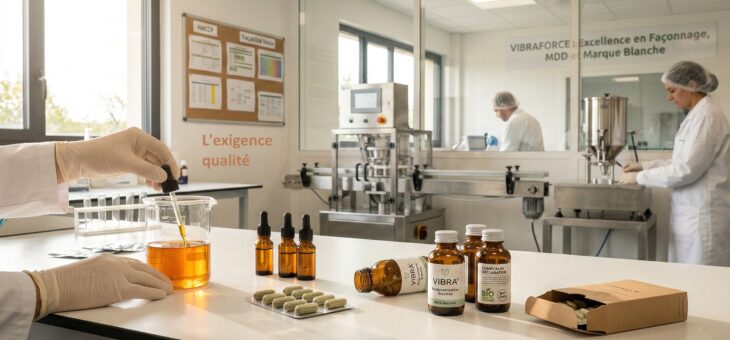 Les qualités/normes des laboratoires Vibraforce : Expertise & Confiance / Innovation & Technologie / Sécurité & Réglementation / Accompagnement Full Service